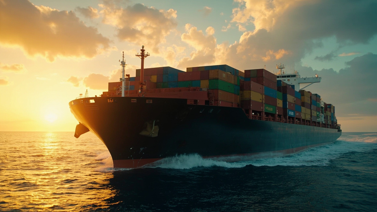 Massive container ship with stacked shipping containers at sea representing ocean freight for apparel goods
