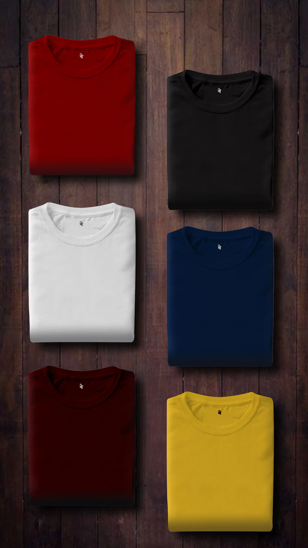 Folded bamboo-cotton blend T-shirts in multiple colorways from a bamboo fabric clothing manufacturer