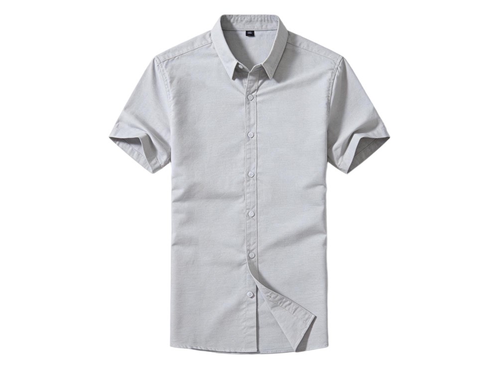 Grey button-up shirt sample from a corporate uniform manufacturer