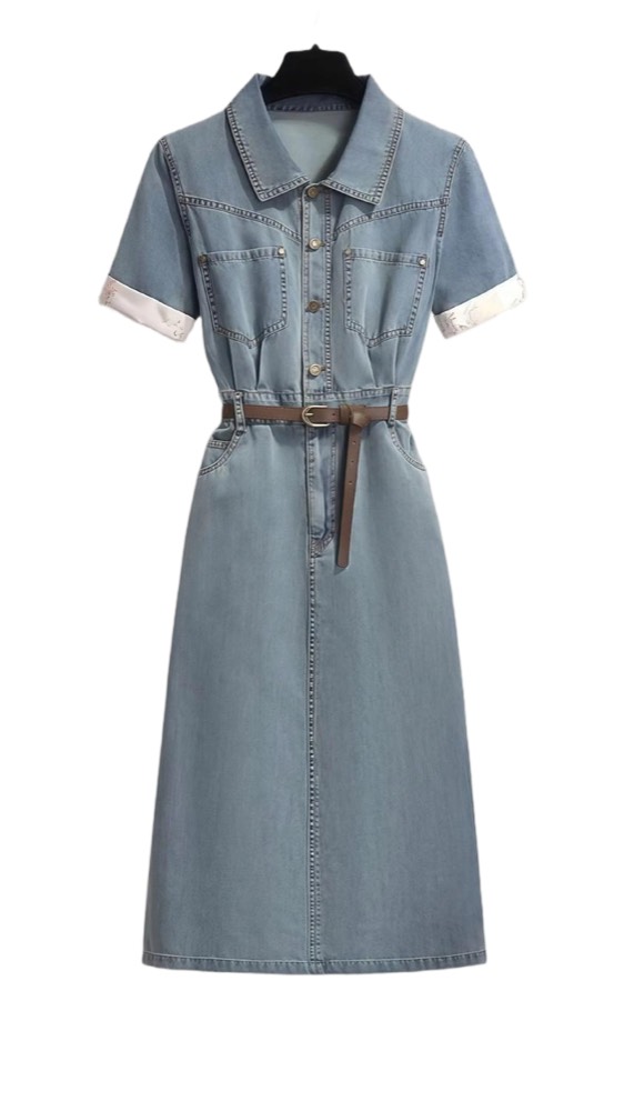 Sample denim shirt dress produced by a clothing manufacturer for fashion brands