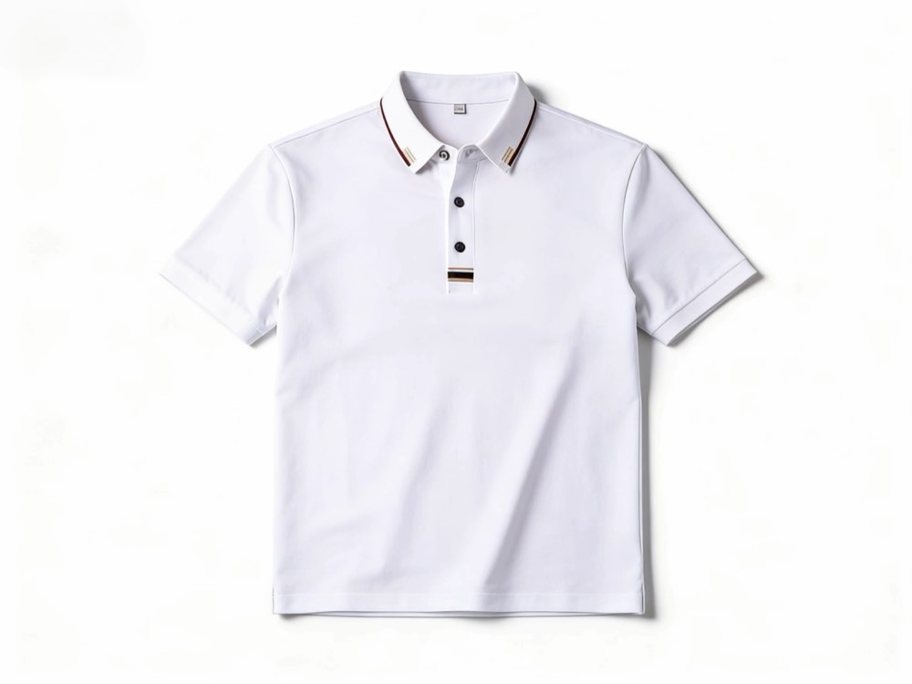 White polo shirt sample from a hospitality uniform manufacturer