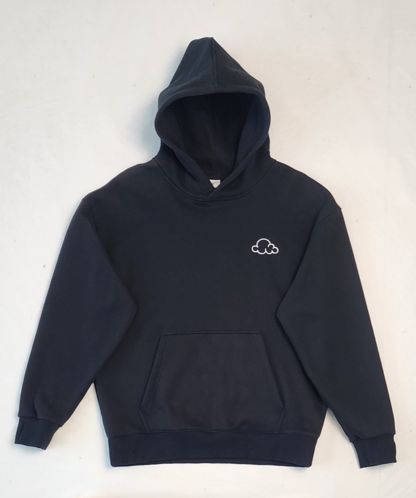 Black pullover hoodie sample from a streetwear manufacturer
