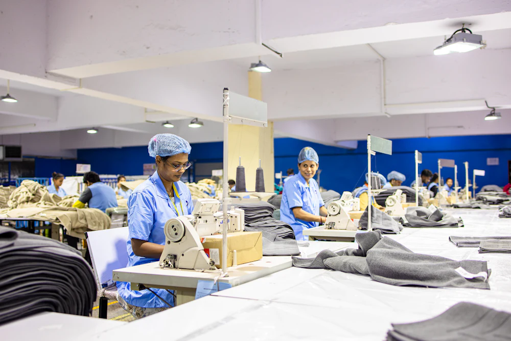 Cut-and-sew production line at a briefs boxers trunks manufacturer in Dongguan