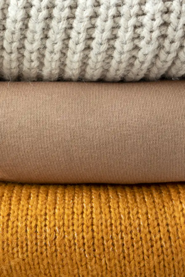 Close-up of rib knit fabric used for crewneck sweatshirt collar and cuff panels