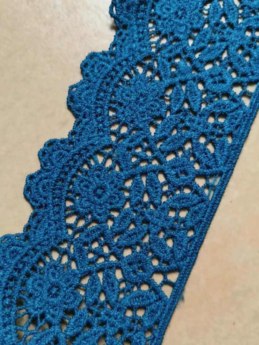 Teal floral lace trim for appliqué and garment embellishment